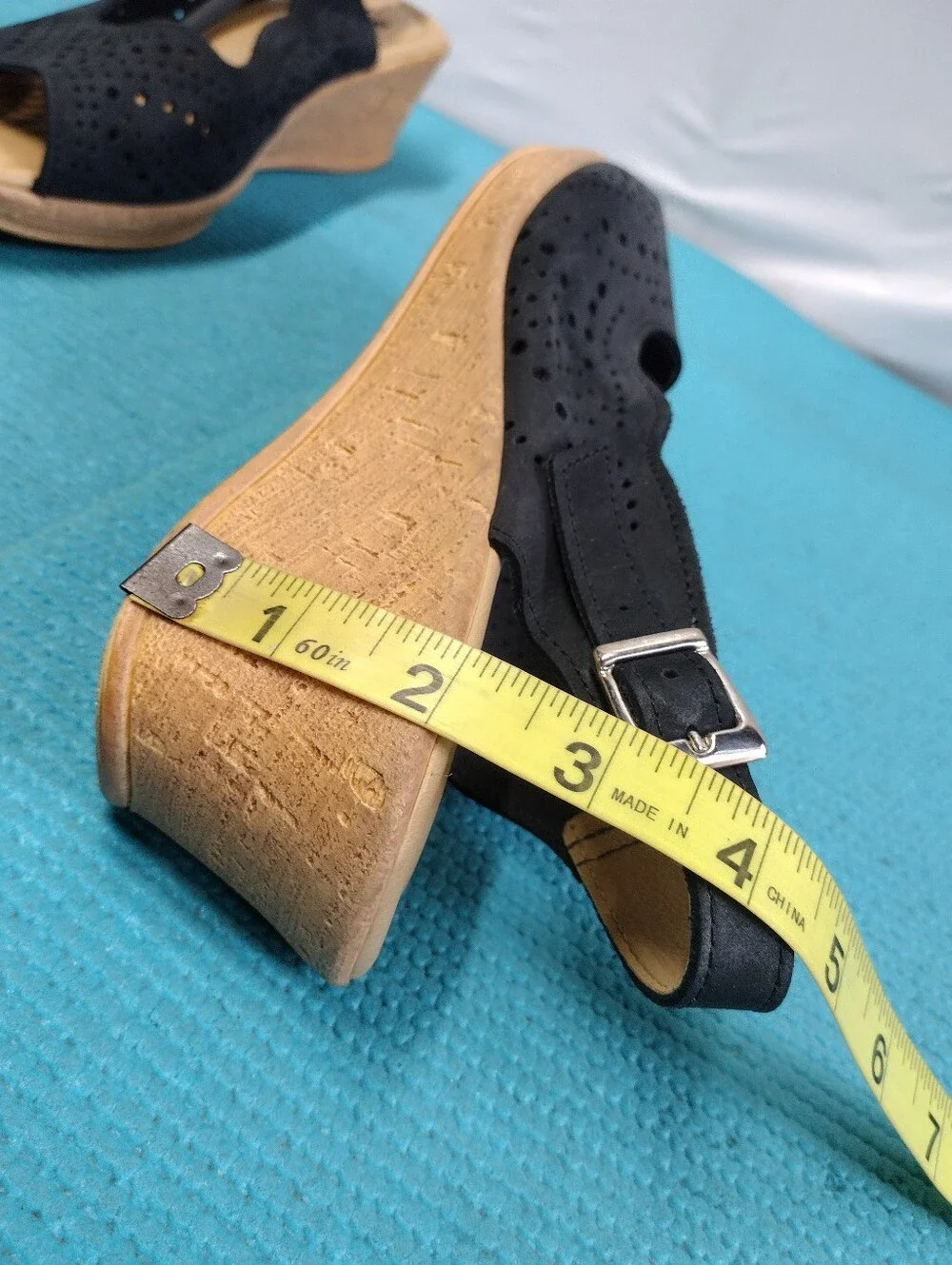 Spring Step Wedge Black Perforated Slingback Sandals Peep Toe - 9